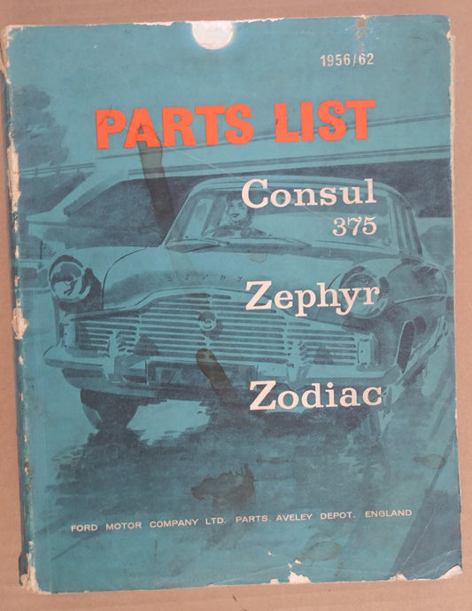 1956-62 English Ford Consul Zephyr Zodiac spare parts list