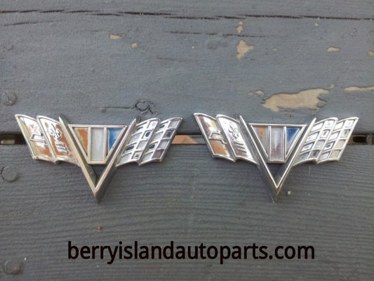 1964-67 Chevrolet v-flag racing flag front fender emblem pair